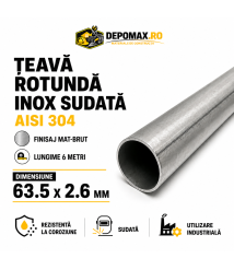 Teava rotunda inox sudata AISI 304, 63.5 x 2.6 mm, 6 metri Teava rotunda inox sudata AISI 304, 63.5 x 2.6 mm, 6 metri